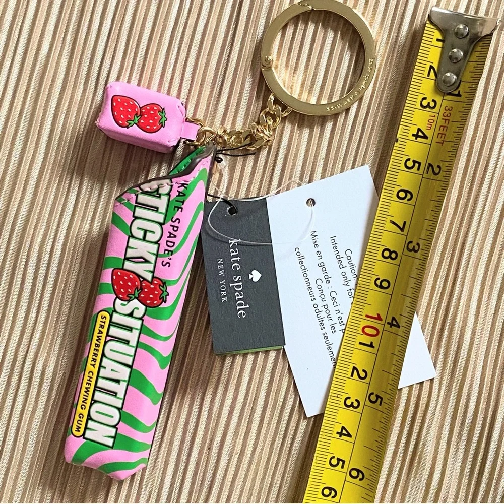 Kate Spade Strawberry Bubble Gum Key Fob Keychain Bag Charm Genuine Leather
